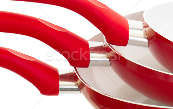 Set of three frying pans, red Stock photo © michaklootwijk