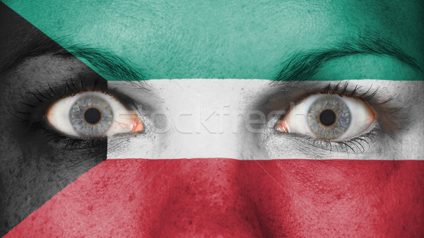 Stock fotó: Közelkép · szemek · zászló · festett · arc · Kuvait