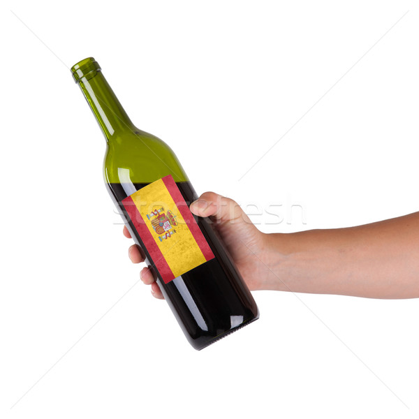 Stockfoto: Hand · fles · rode · wijn · label · Spanje