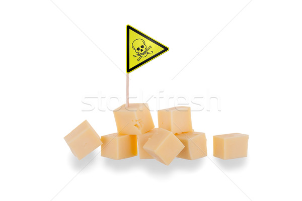 Foto stock: Peças · queijo · isolado · branco · veneno · aviso
