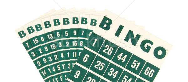 Grünen Bingo Karten isoliert weiß Farbe Stock foto © michaklootwijk
