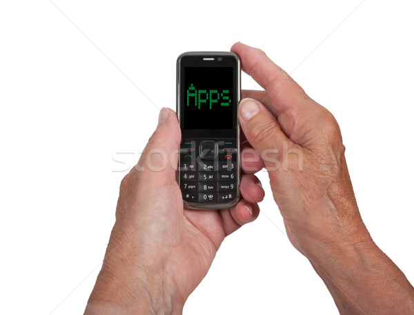 Ręce starszy kobieta telefonu komórkowego aplikacja telefonu Zdjęcia stock © michaklootwijk
