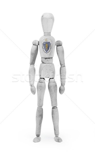 Stock photo: Wood figure mannequin with US state flag bodypaint - Massachuset