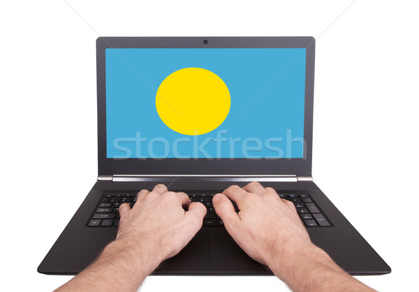 Ręce pracy laptop Palau ekranu Zdjęcia stock © michaklootwijk