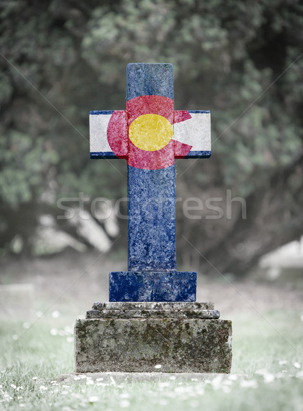 Stock foto: Grabstein · Friedhof · Colorado · alten · verwitterten · Flagge