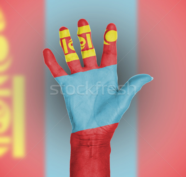 Stockfoto: Palm · vrouw · hand · geschilderd · vlag · Mongolië