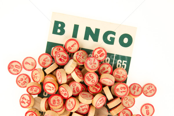 Fából készült számok használt bingó felső kártya Stock fotó © michaklootwijk