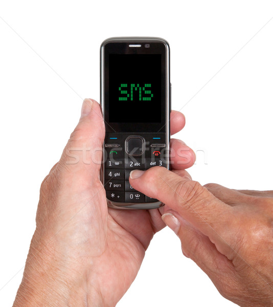 Mãos senior mulher telefone móvel sms telefone Foto stock © michaklootwijk