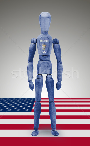 Stock photo: Wood figure mannequin with US state flag bodypaint - Wisconsin