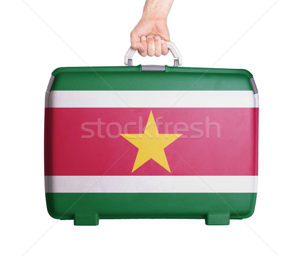 Benutzt Kunststoff Koffer Flecken gedruckt Flagge Stock foto © michaklootwijk