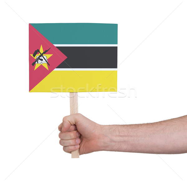 Kéz tart kicsi kártya zászló Mozambik Stock fotó © michaklootwijk