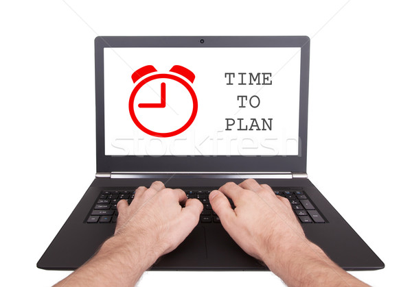 Stock fotó: Férfi · dolgozik · laptop · idő · terv · izolált