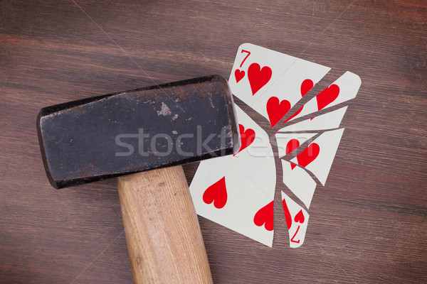 çekiç kırık kart yedi kalpler bağbozumu Stok fotoğraf © michaklootwijk