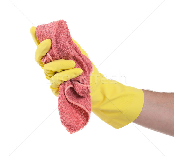 Hand wearing rubber glove and hold rag(mop) Stock photo © michaklootwijk