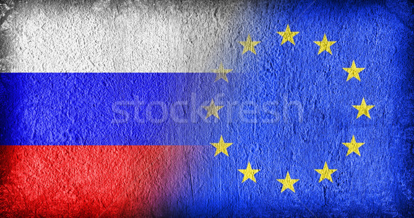 Oroszország EU zászlók festett repedt beton Stock fotó © michaklootwijk