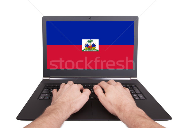 Foto stock: Mãos · trabalhando · laptop · Haiti · tela