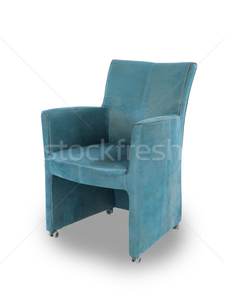 Foto stock: Azul · couro · sala · de · jantar · cadeira · isolado · branco