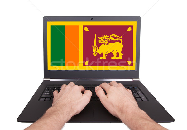 [[stock_photo]]: Mains · travail · portable · Sri · Lanka · écran