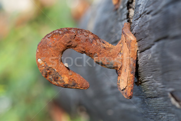 Arrugginito acciaio gancio legno polo sfondo Foto d'archivio © michaklootwijk
