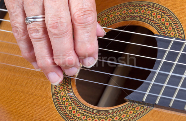 Old woman's hand playing guitar Stock photo © michaklootwijk