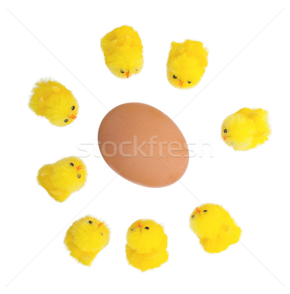 Easter chicks surrounding a large egg Stock photo © michaklootwijk