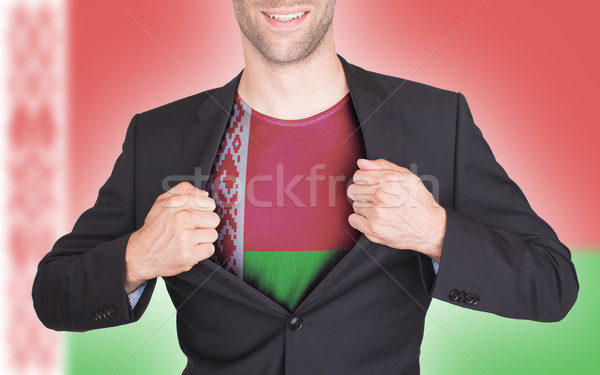 бизнесмен открытие костюм рубашку флаг Беларусь Сток-фото © michaklootwijk
