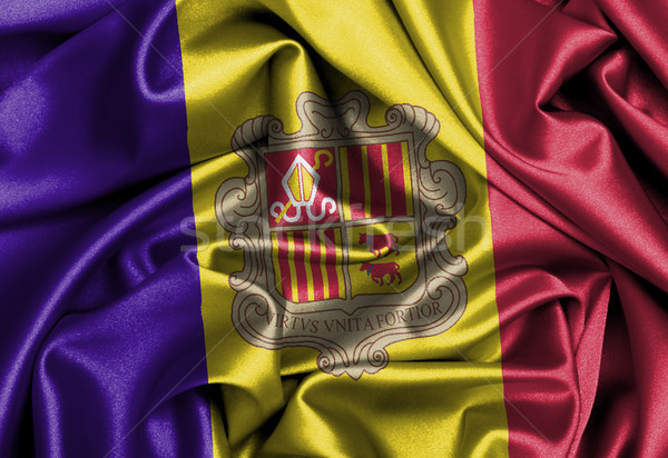Stockfoto: Satijn · vlag · afgedrukt · Andorra · ontwerp · achtergrond