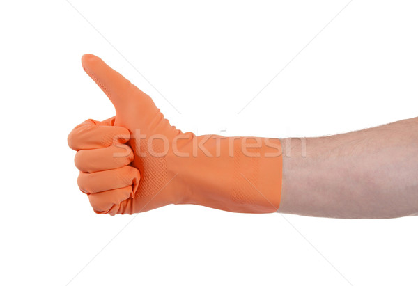 Orange glove for cleaning show thumbs up Stock photo © michaklootwijk