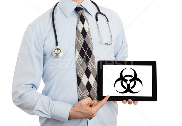 Orvos tart tabletta figyelmeztetés bioveszély izolált Stock fotó © michaklootwijk