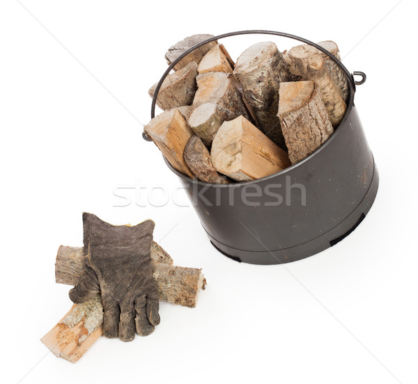 Metaal mand brandhout geïsoleerd witte boom Stockfoto © michaklootwijk