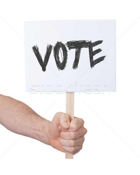 Hand holding sign, isolated on white Stock photo © michaklootwijk