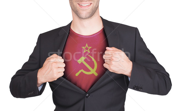 бизнесмен открытие костюм рубашку флаг СССР Сток-фото © michaklootwijk