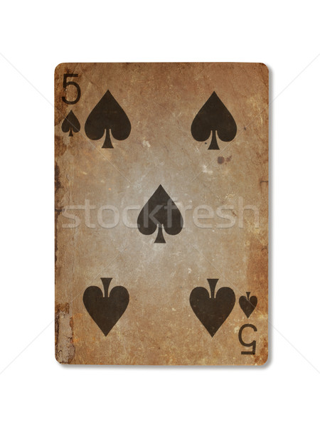 Stockfoto: Oude · spelen · kaart · vijf · spades · geïsoleerd