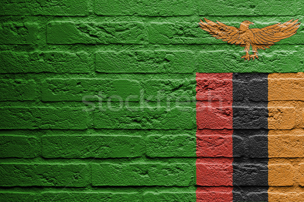 Murem malarstwo banderą Zambia odizolowany cegły Zdjęcia stock © michaklootwijk