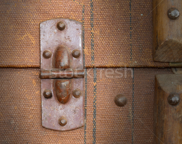 Stock photo: Old canvas trunk hinge close up