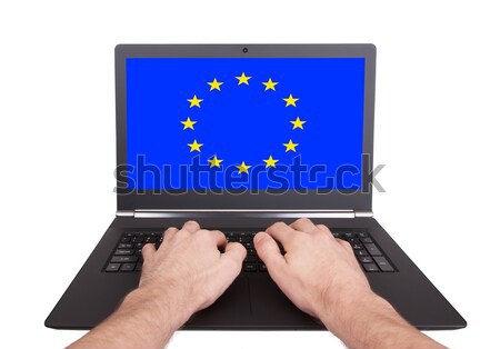 Stock fotó: Kezek · dolgozik · laptop · európai · szövetség · mutat