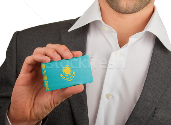 Foto stock: Empresario · tarjeta · de · visita · Kazajstán · bandera · trabajador