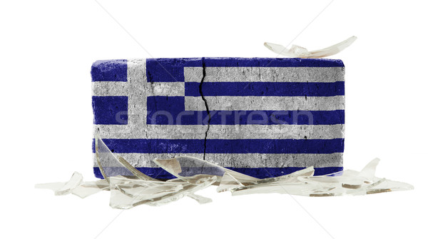 Cegły stłuczone szkło przemocy banderą Grecja ściany Zdjęcia stock © michaklootwijk