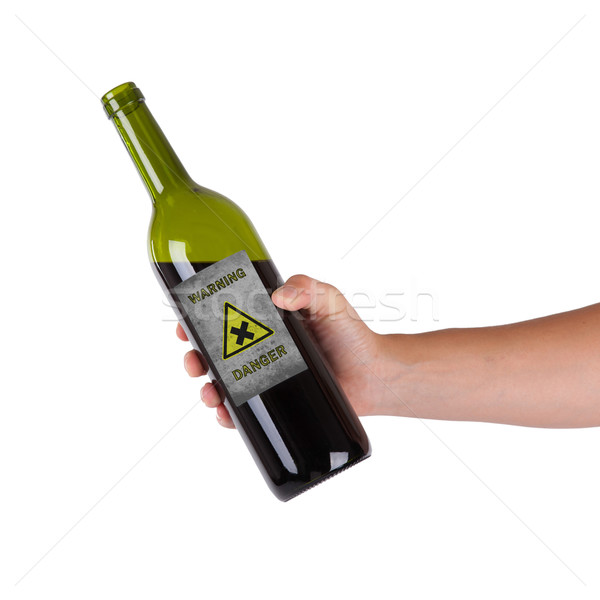 Foto stock: Mano · botella · alerta · peligro · vino