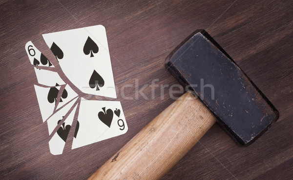 Kalapács törött kártya hat pikk klasszikus Stock fotó © michaklootwijk