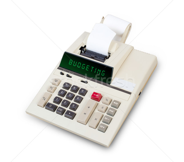 Stock fotó: öreg · számológép · költségvetést · készít · mutat · szöveg · kirakat