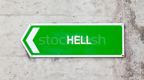 Foto stock: Verde · signo · infierno · concretas · pared · flecha