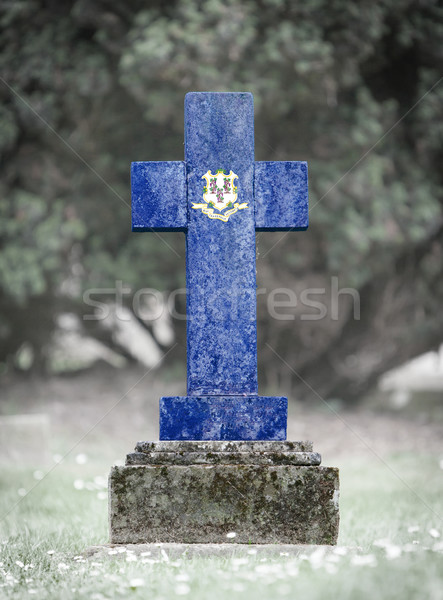 Foto d'archivio: Lapide · cimitero · Connecticut · vecchio · intemperie · bandiera