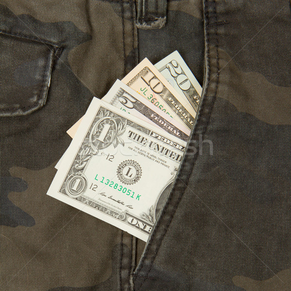 Macro shot of trendy jeans with american four different dollar b Stock photo © michaklootwijk