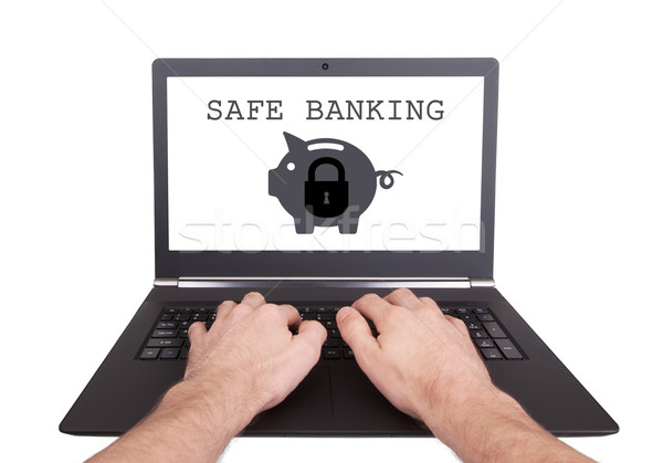 Man werken laptop veilig bancaire geïsoleerd Stockfoto © michaklootwijk