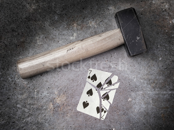 Martelo quebrado cartão sete spades vintage Foto stock © michaklootwijk