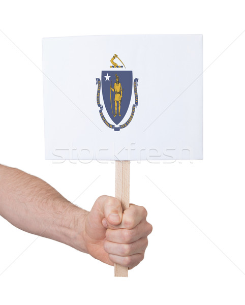 Hand holding small card - Flag of Massachusetts Stock photo © michaklootwijk