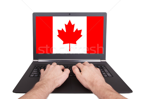 Foto stock: Mãos · trabalhando · laptop · Canadá · tela