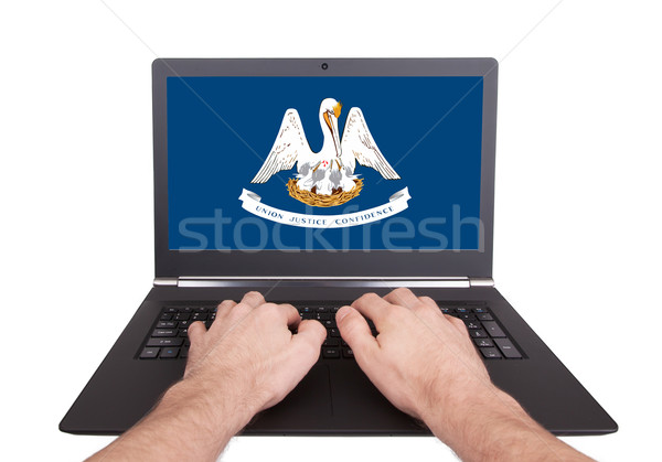 Mãos trabalhando laptop Louisiana tela Foto stock © michaklootwijk