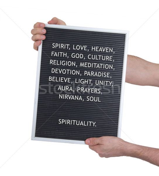 Spiritualitate plastic litere vechi meniu bord Imagine de stoc © michaklootwijk